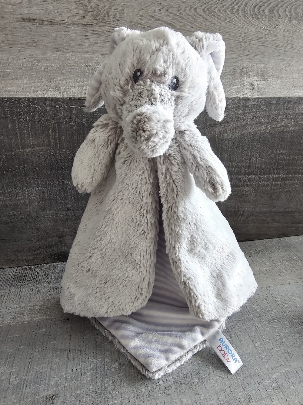 Aurora Baby Cuddlers Lovey Security Blanket Elephant Grey Purple White Stripes